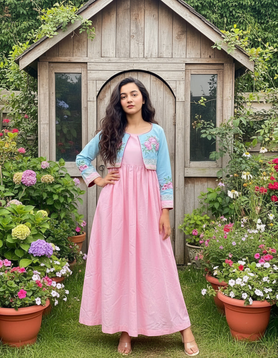 Flora Baby Pink Frock with Coti 2PC