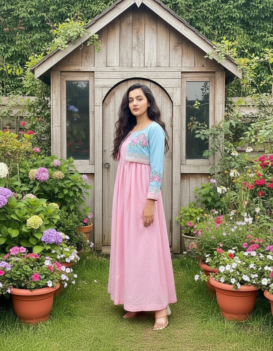 Flora Baby Pink Frock with Coti 2PC